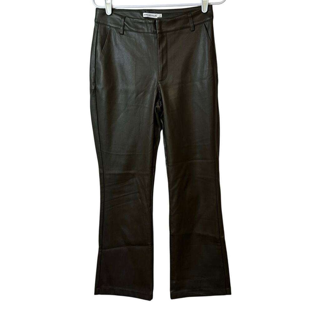 Avec Les Filles Anthropologie Women’s Green Faux Leather‎ Trouser Pants Size S